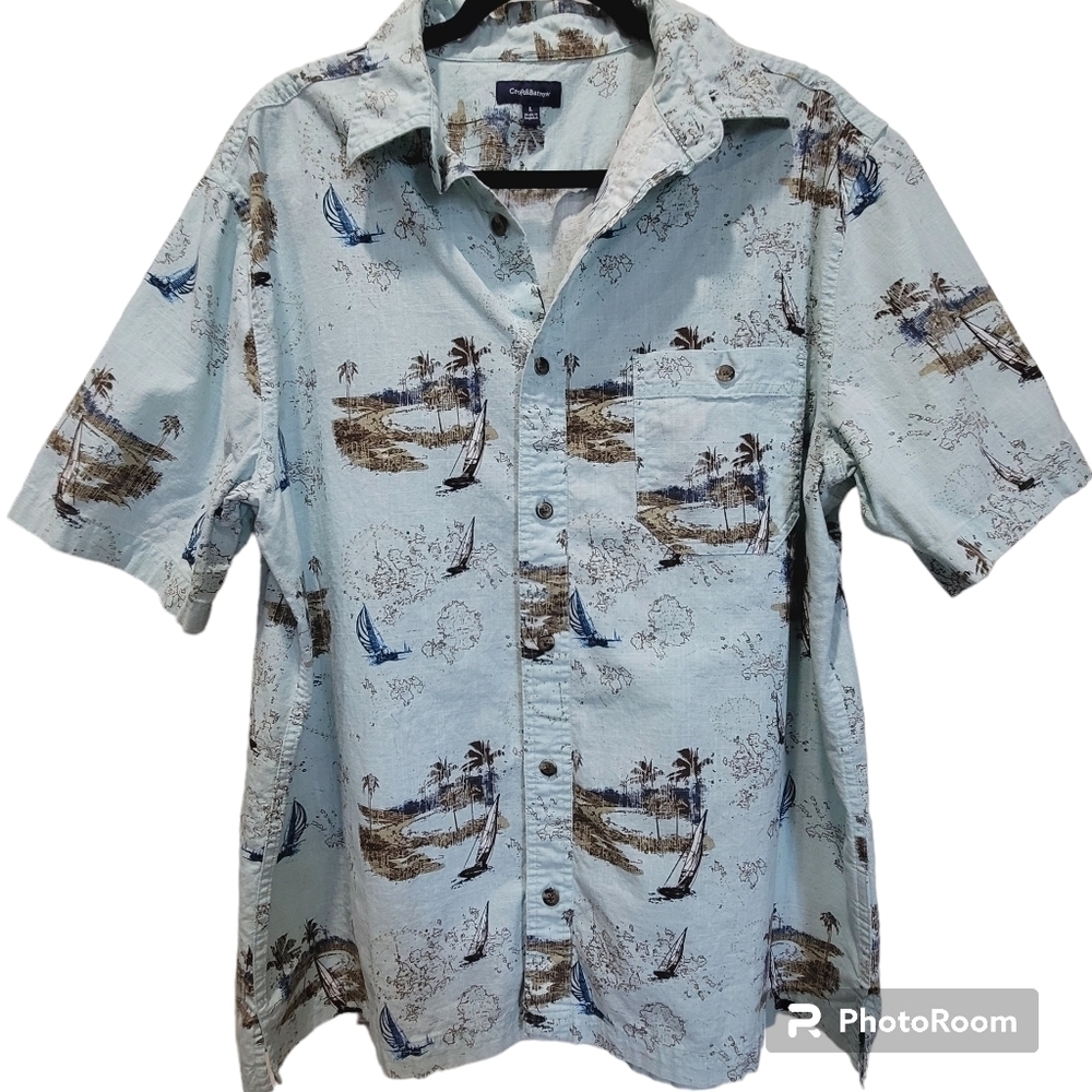 Croft & Barrow Large Men's Baby Blue Brown 100% Cotton Dress Shirt Tropicsl VCAY